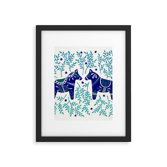 Swedish Dala Horses - Navy & Blue Palette Framed Art Print Gallery Image 1