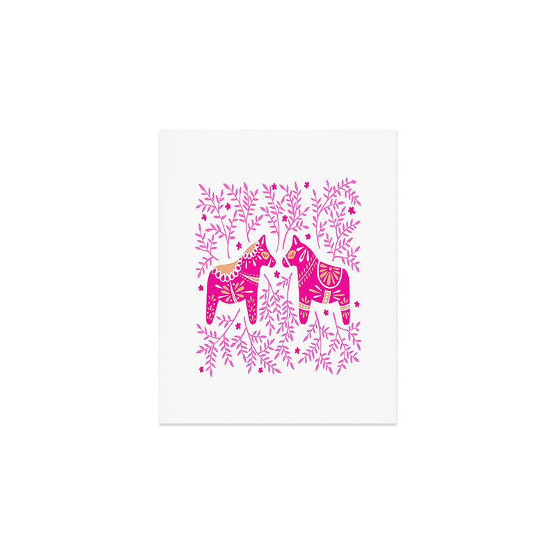 Swedish Dala Horses - Pink Palette Art Print Gallery Image 1