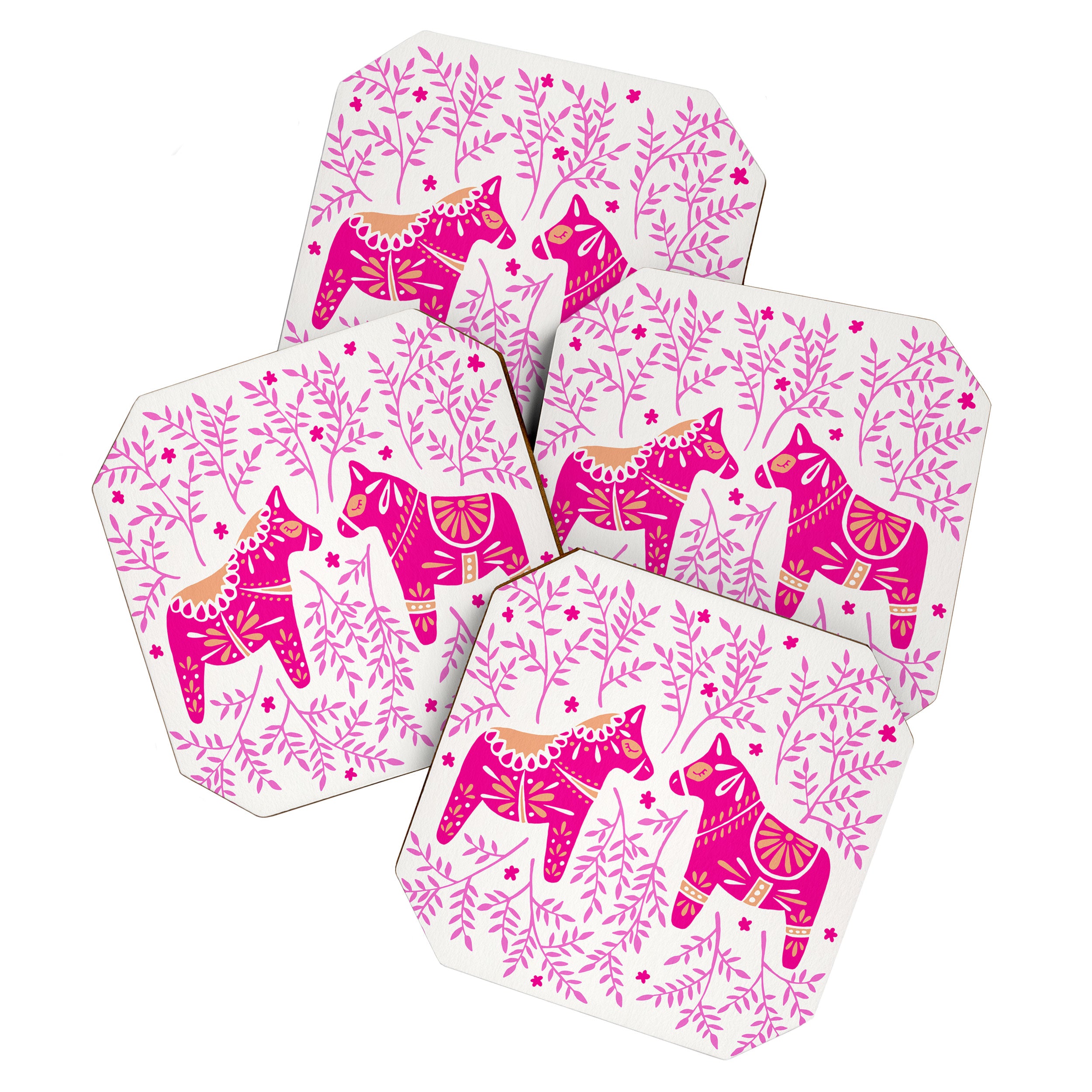 Swedish Dala Horses - Pink Palette Coaster Gallery Image 1
