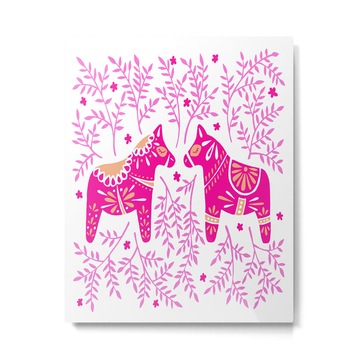 Swedish Dala Horses - Pink Palette Metal Print Gallery Image 1