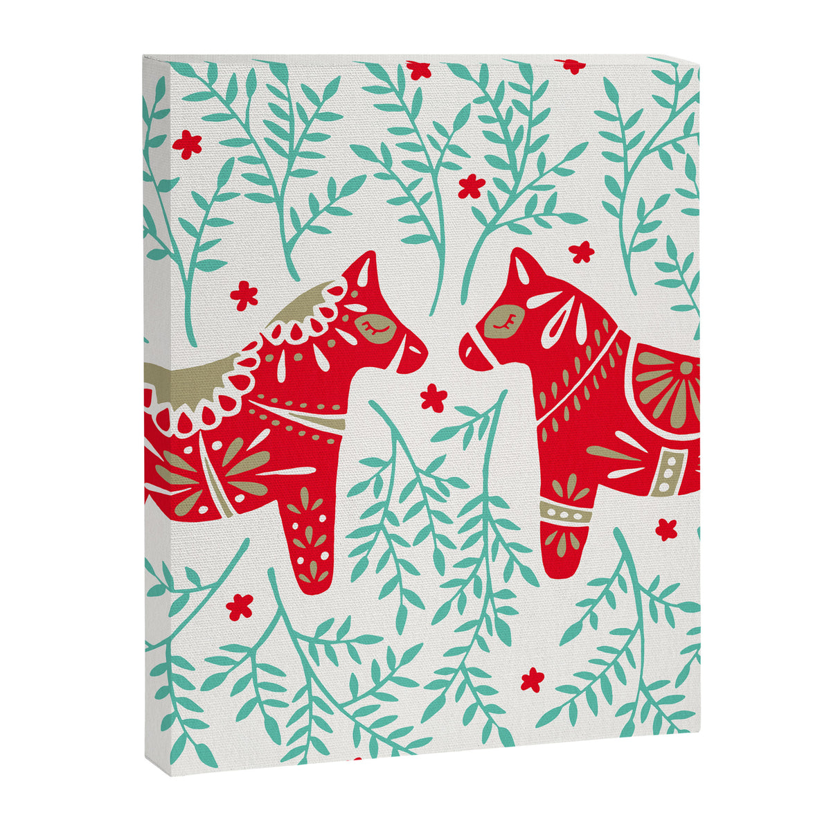 Swedish Dala Horses - Red & Mint Palette Canvas Print Gallery Image 8
