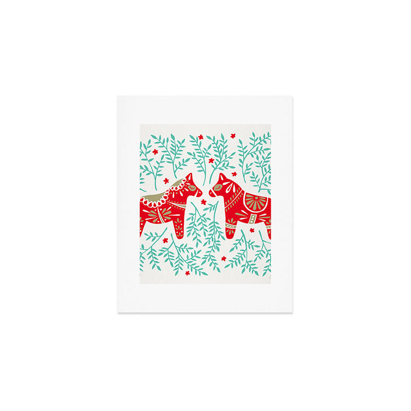 Swedish Dala Horses - Red & Mint Palette Art Print Gallery Image 1