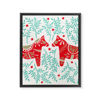 Swedish Dala Horses - Red & Mint Palette Framed Canvas Print Gallery Image 8