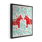 Swedish Dala Horses - Red & Mint Palette Framed Canvas Print Gallery Image 2