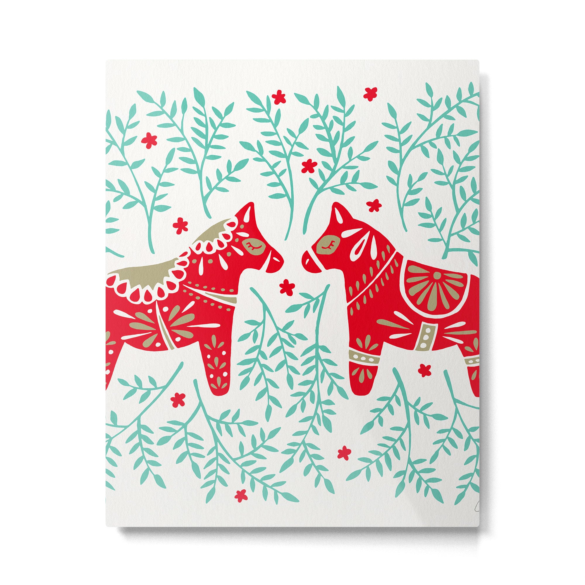 Swedish Dala Horses - Red & Mint Palette Metal Print Gallery Image 6