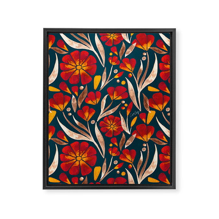 Sweet Florals - Crimson & Jade Framed Canvas Print Gallery Image 1