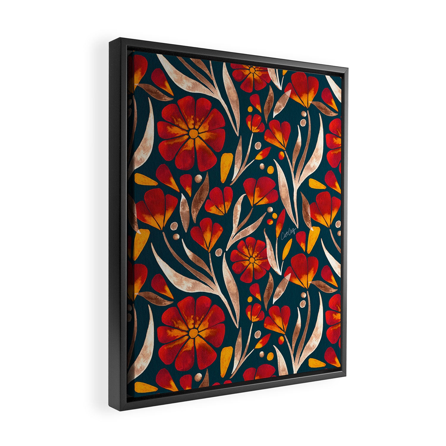 Sweet Florals - Crimson & Jade Framed Canvas Print Gallery Image 2