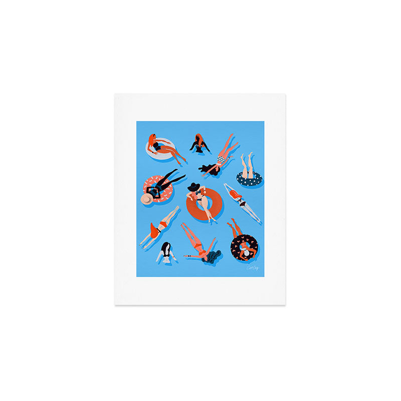 Swimming Ladies - Coral & Blue Palette Art Print Gallery Image 1