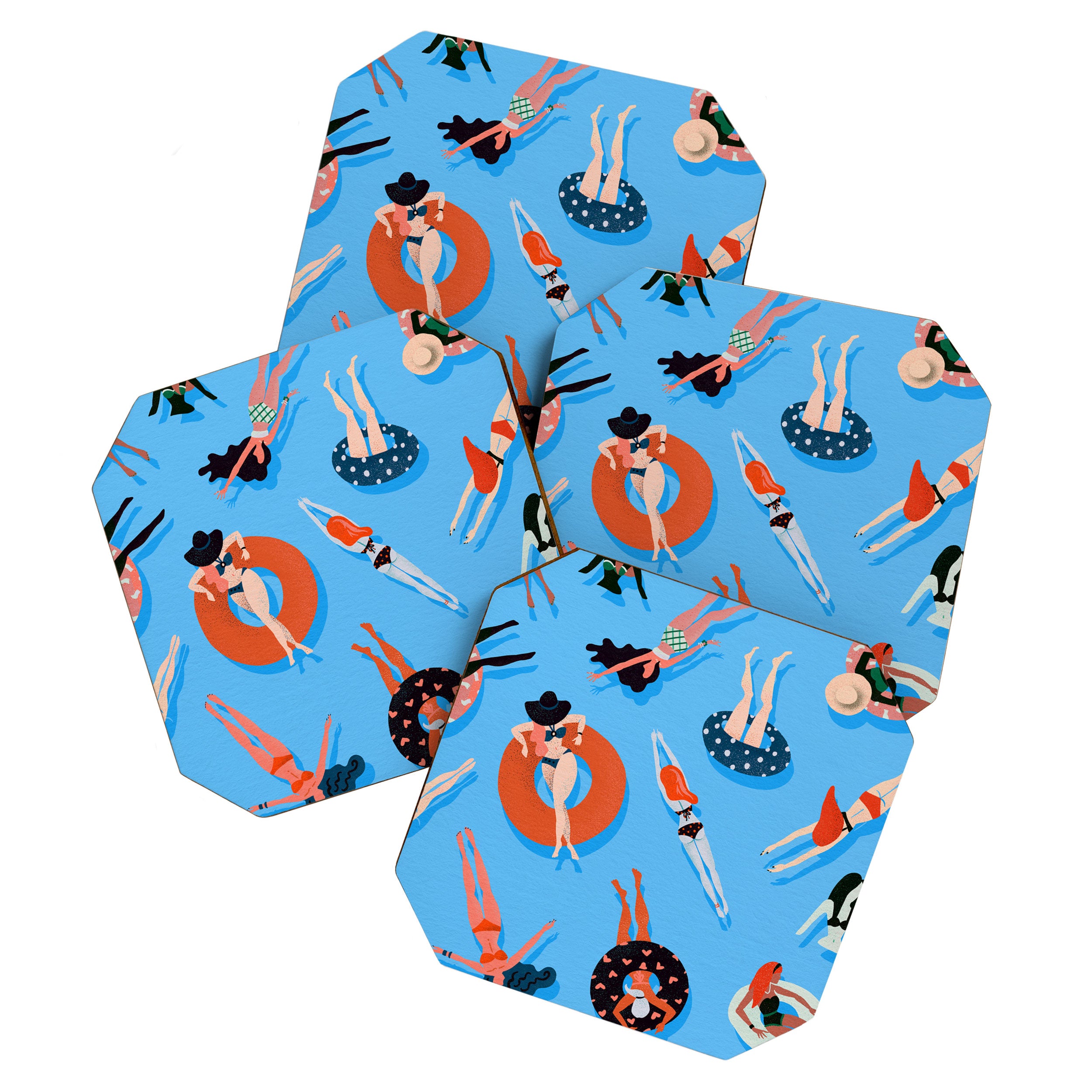 Swimming Ladies - Coral & Blue Palette Coaster Gallery Image 1