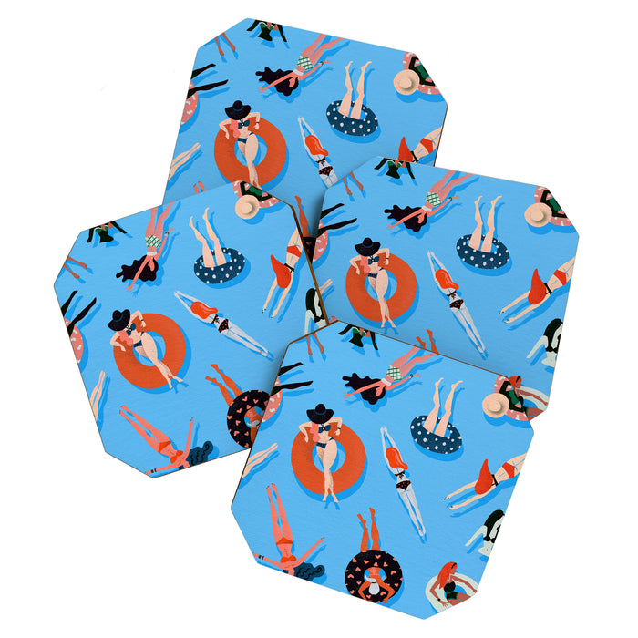 Swimming Ladies - Coral & Blue Palette Coaster Gallery Image 1