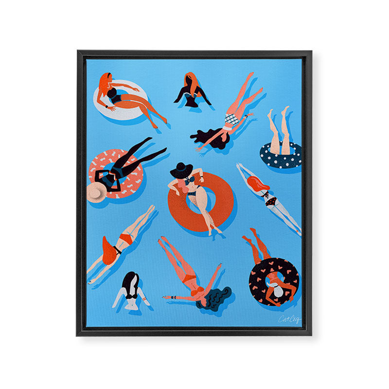 Swimming Ladies - Coral & Blue Palette Framed Canvas Print Gallery Image 8
