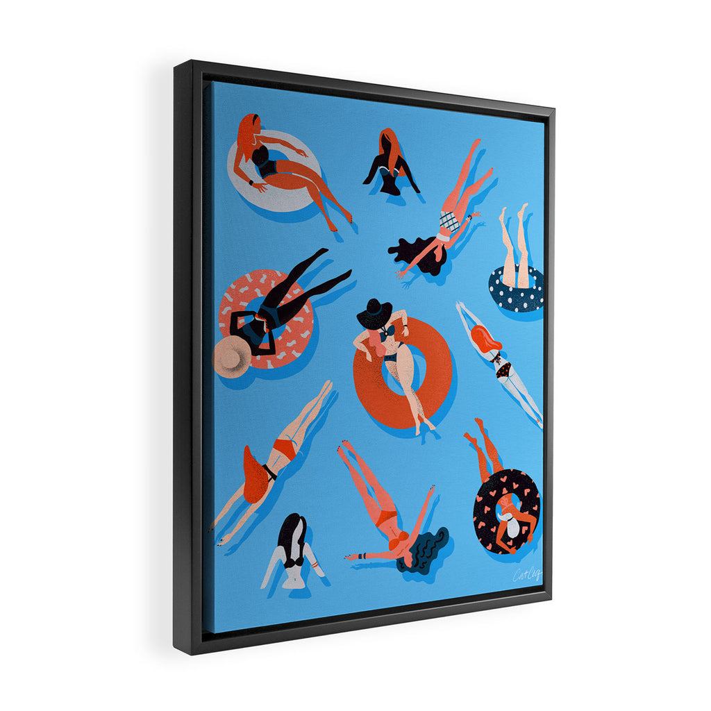 Swimming Ladies - Coral & Blue Palette Framed Canvas Print Gallery Image 2