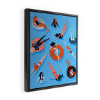 Swimming Ladies - Coral & Blue Palette Framed Canvas Print Gallery Image 2