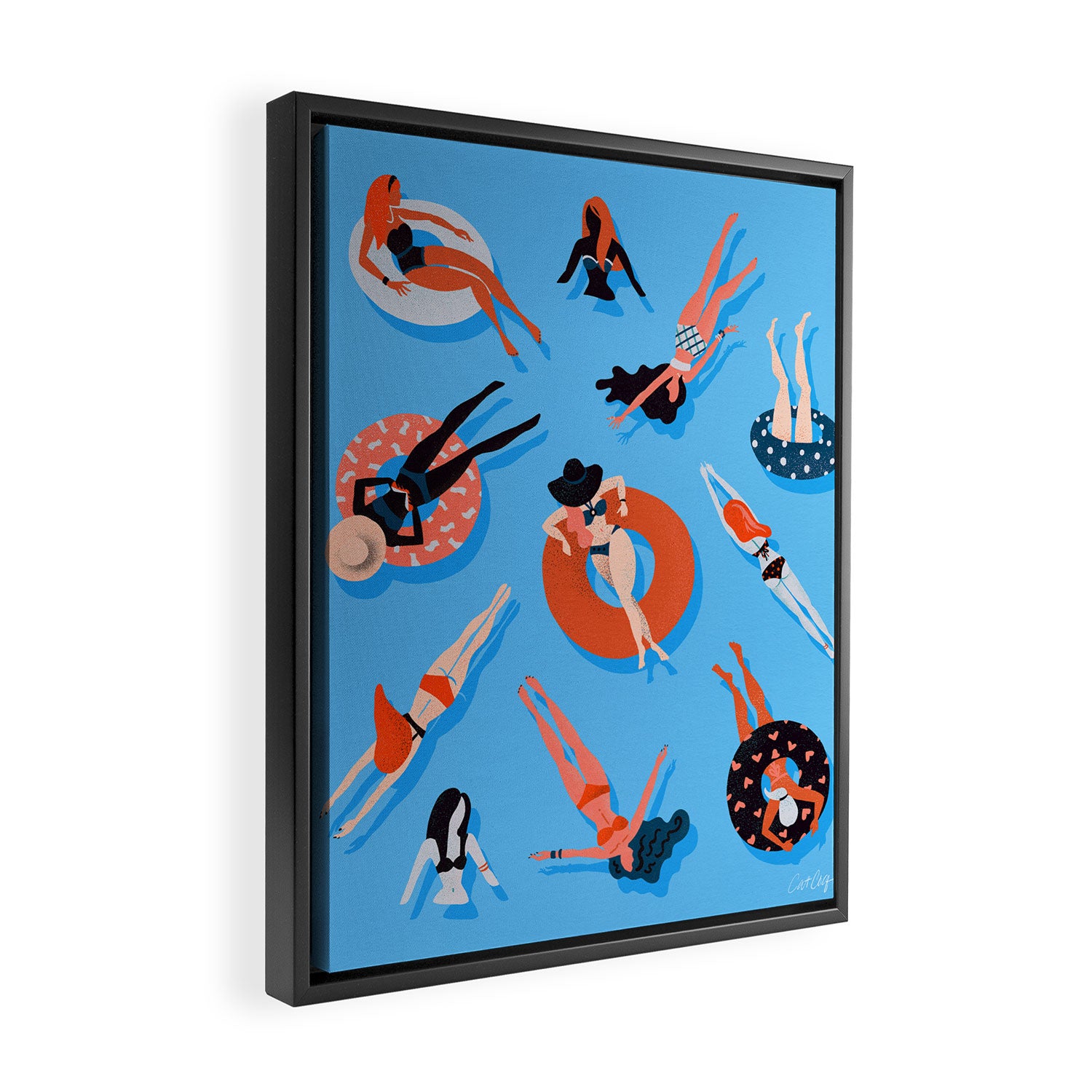 Swimming Ladies - Coral & Blue Palette Framed Canvas Print Gallery Image 2