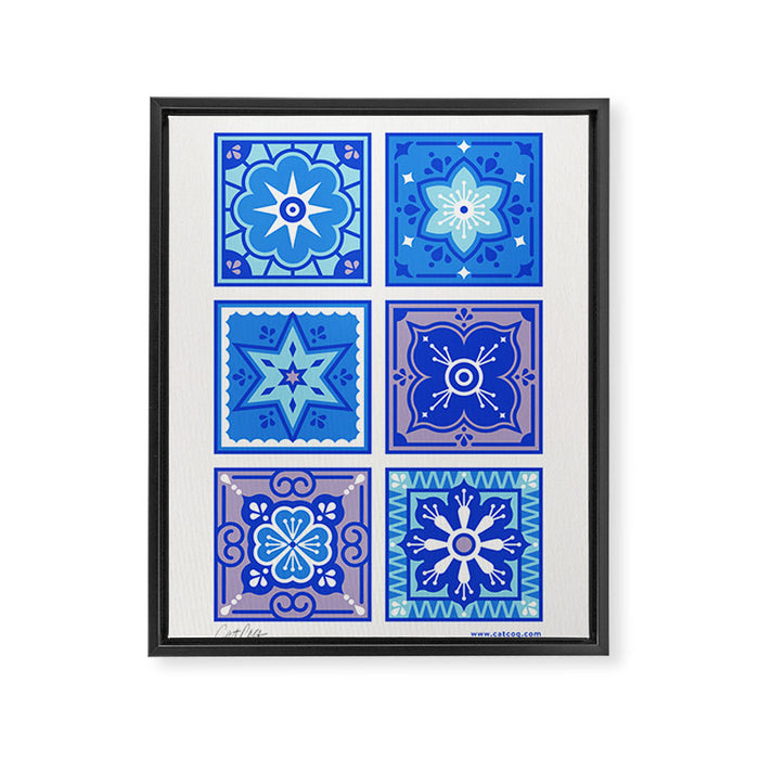 Talavera Mexican Tile - Blue Palette Framed Canvas Print Gallery Image 1