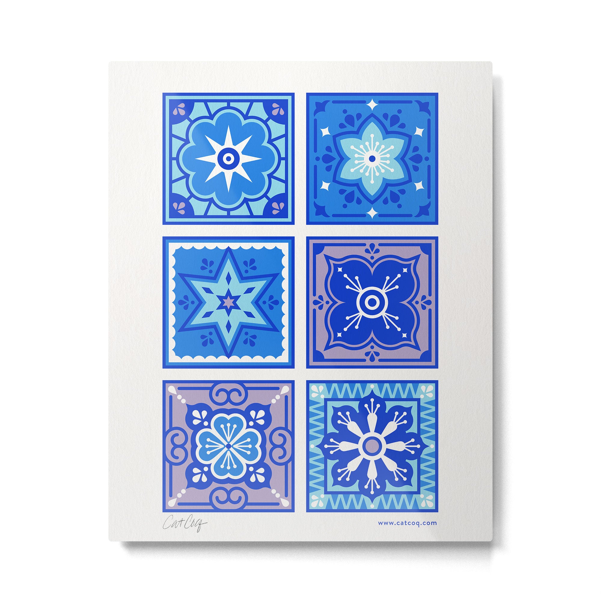 Talavera Mexican Tile - Blue Palette Metal Print Gallery Image 4