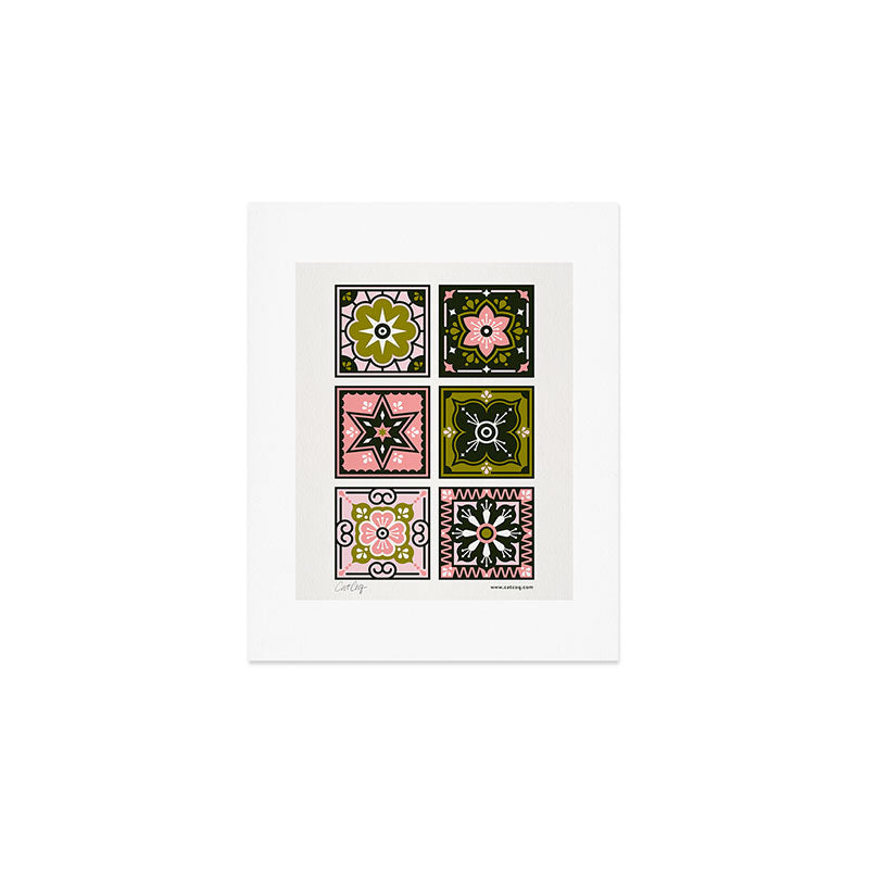 Talavera Mexican Tile - Blush & Sage Palette Art Print Gallery Image 1