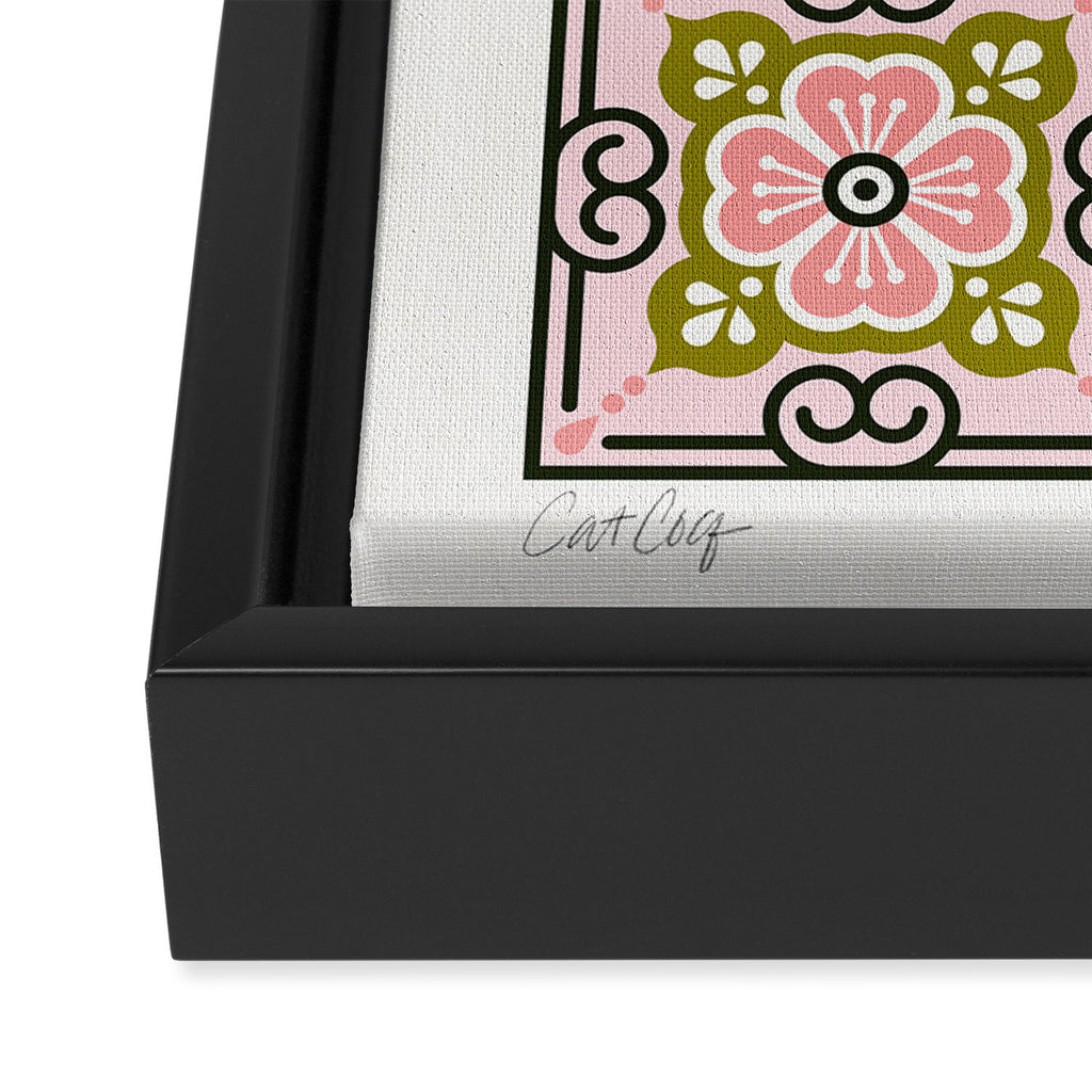 Talavera Mexican Tile - Blush & Sage Palette Framed Canvas Print Gallery Image 3