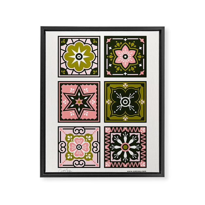 Talavera Mexican Tile - Blush & Sage Palette Framed Canvas Print Gallery Image 1