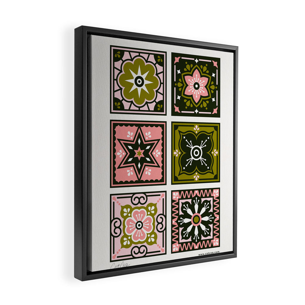 Talavera Mexican Tile - Blush & Sage Palette Framed Canvas Print Gallery Image 2