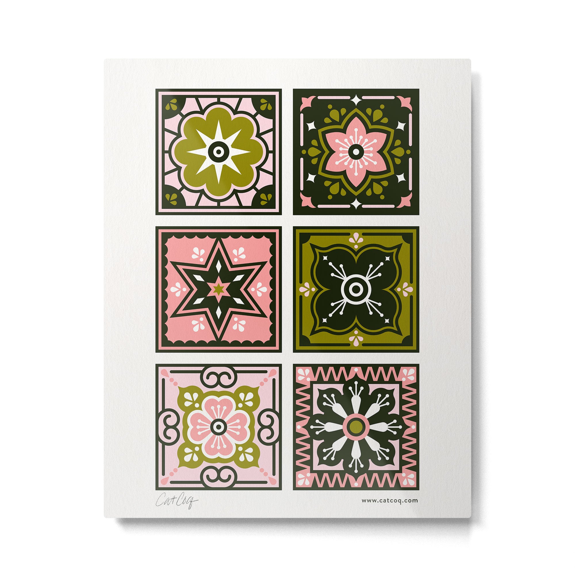 Talavera Mexican Tile - Blush & Sage Palette Metal Print Gallery Image 4