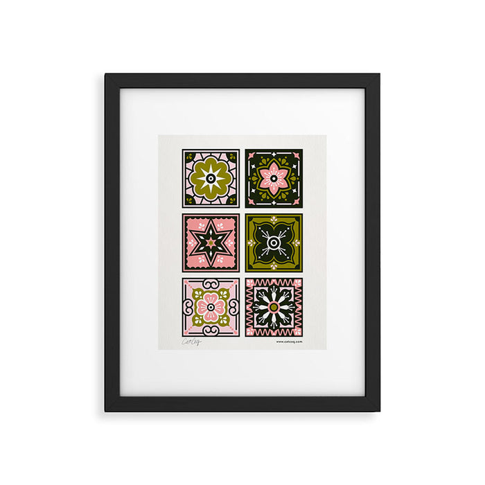 Talavera Mexican Tile - Blush & Sage Palette Framed Art Print Gallery Image 1