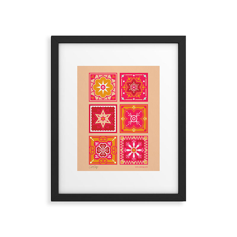 Talavera Mexican Tile - Hot Pink & Orange Palette Framed Art Print Gallery Image 4