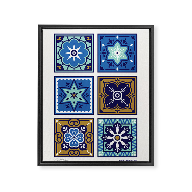 Talavera Mexican Tile - Navy & Bronze Palette Framed Canvas Print Gallery Image 6