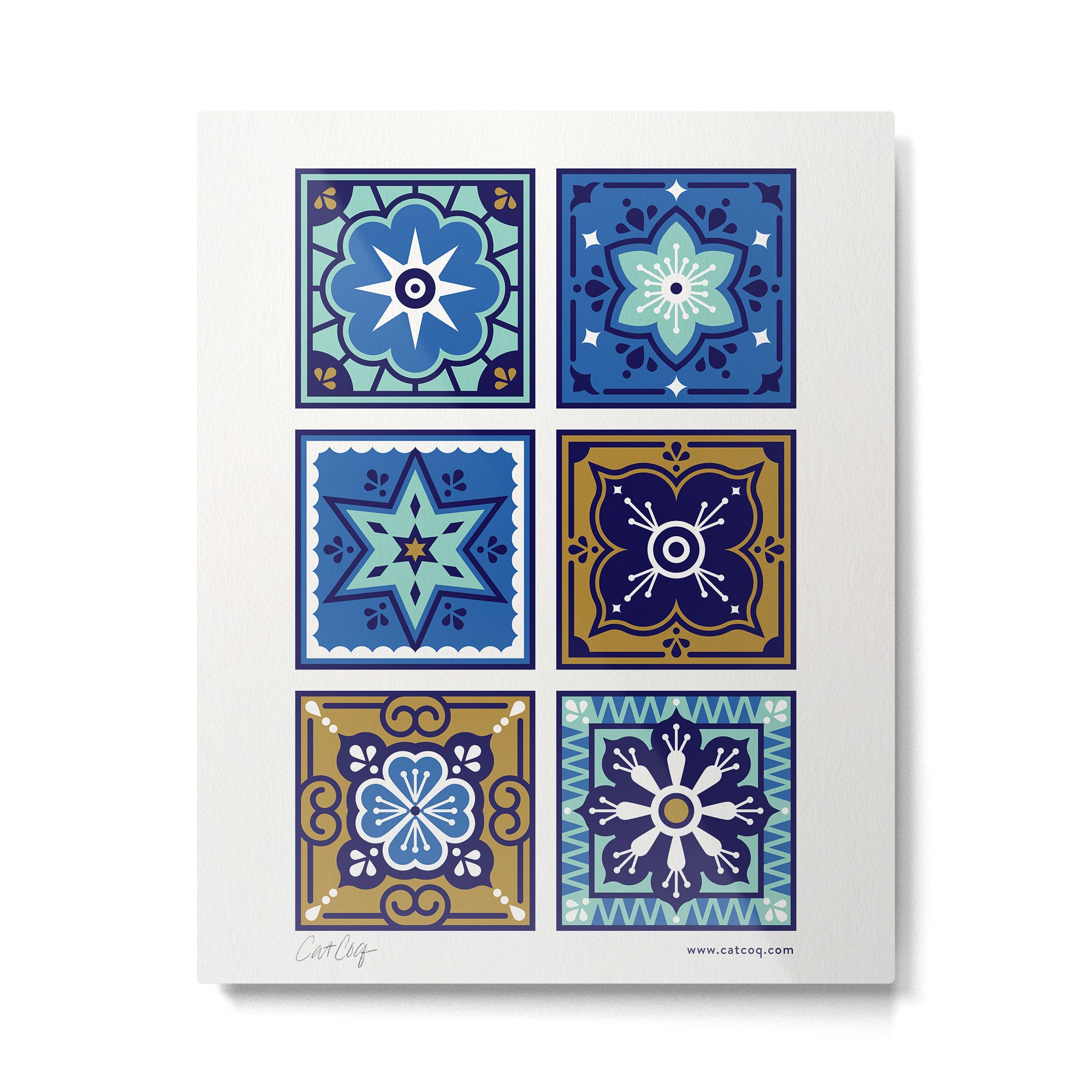 Talavera Mexican Tile - Navy & Bronze Palette Metal Print Gallery Image 4