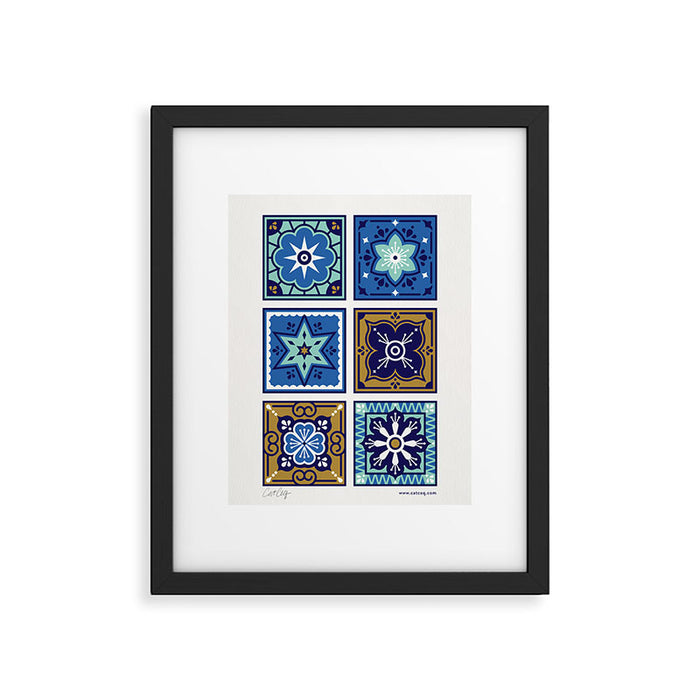 Talavera Mexican Tile - Navy & Bronze Palette Framed Art Print Gallery Image 1