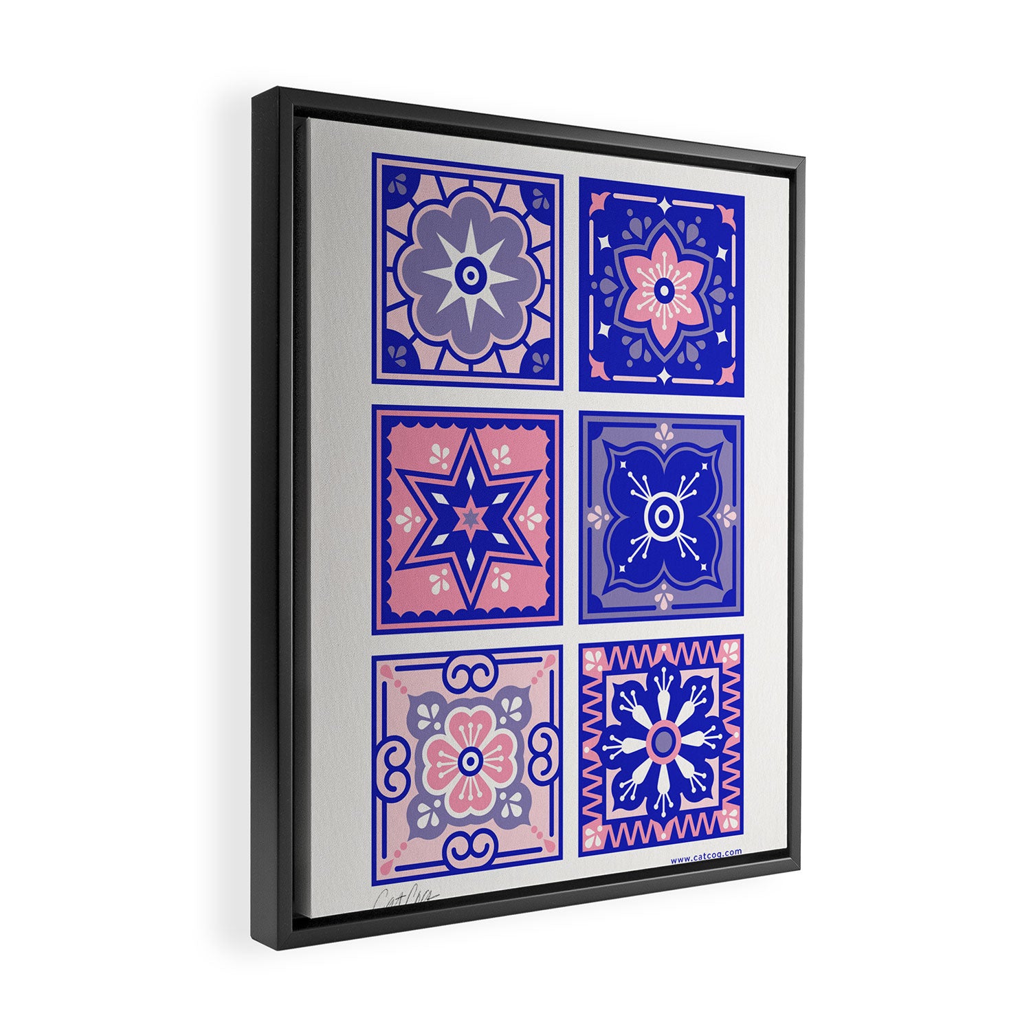Talavera Mexican Tile - Pink & Periwinkle Palette Framed Canvas Print Gallery Image 2