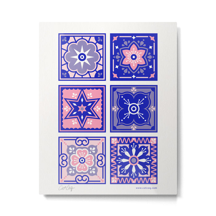 Talavera Mexican Tile - Pink & Periwinkle Palette Metal Print Gallery Image 1