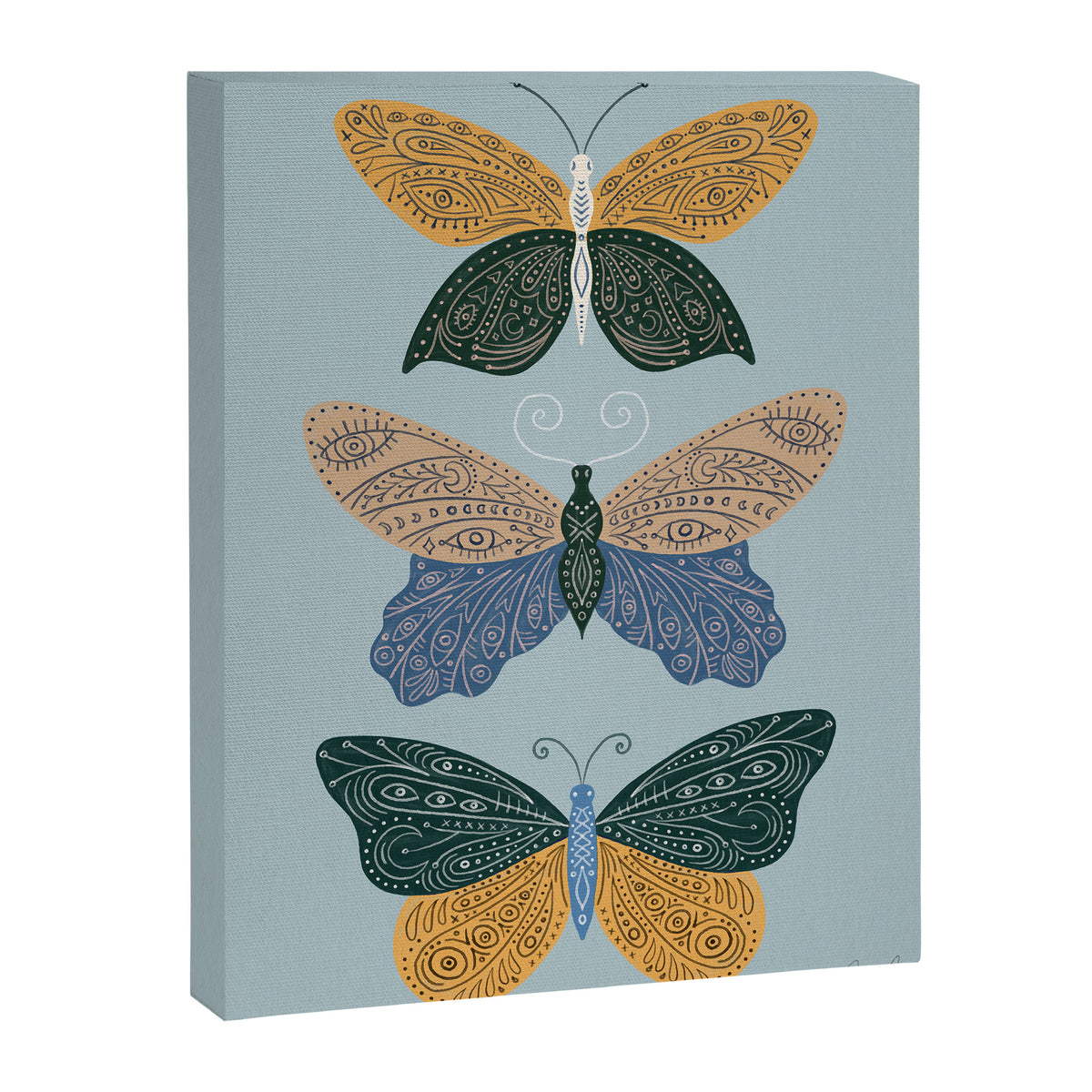 Tattooed Butterflies - Blue & Yellow Canvas Print Gallery Image 8