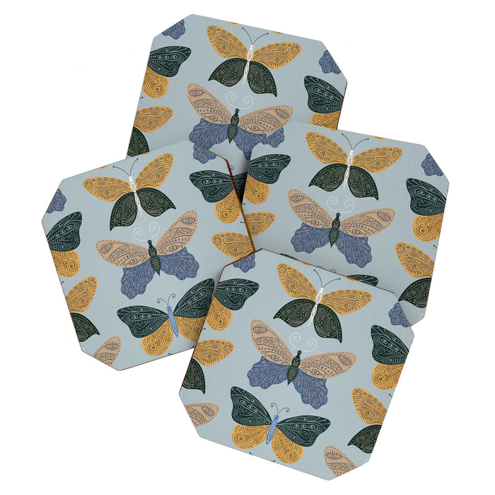 Tattooed Butterflies - Blue & Yellow Coaster Gallery Image 1
