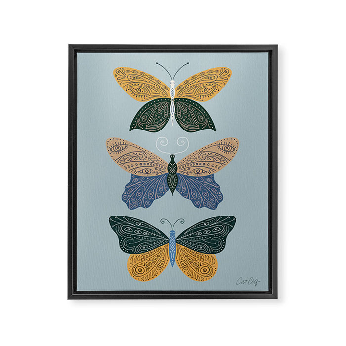 Tattooed Butterflies - Blue & Yellow Framed Canvas Print Gallery Image 1