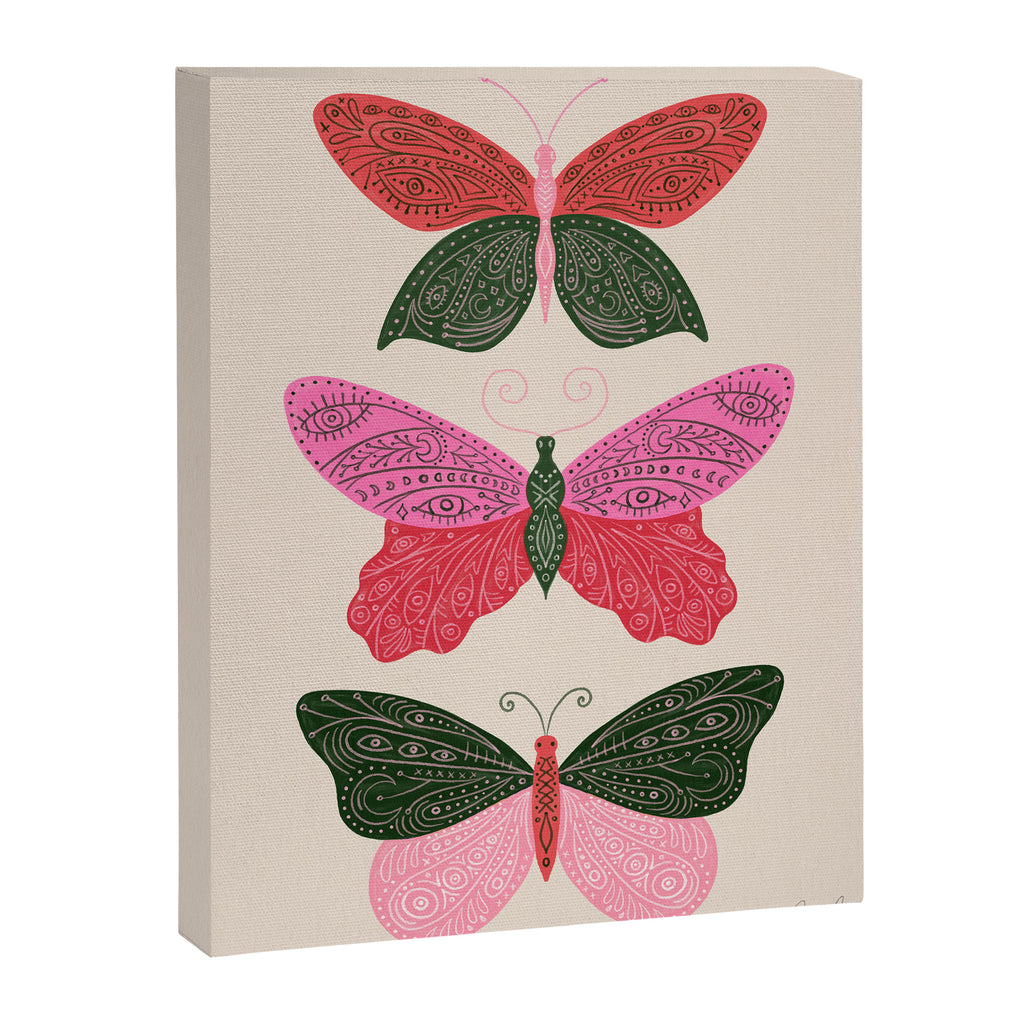 Tattooed Butterflies - Pink & Green Canvas Print Gallery Image 8