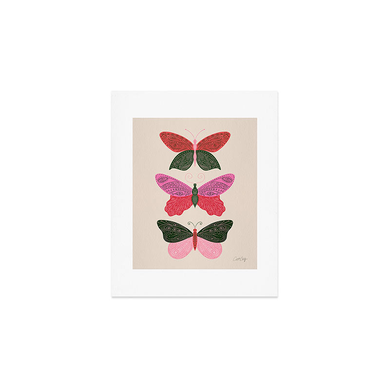 Tattooed Butterflies - Pink & Green Art Print Gallery Image 1