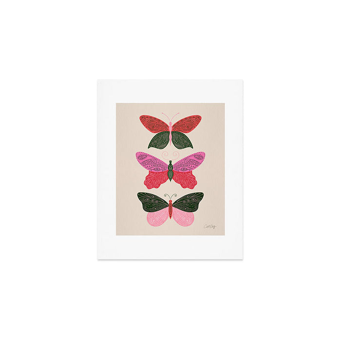 Tattooed Butterflies - Pink & Green Art Print Gallery Image 1