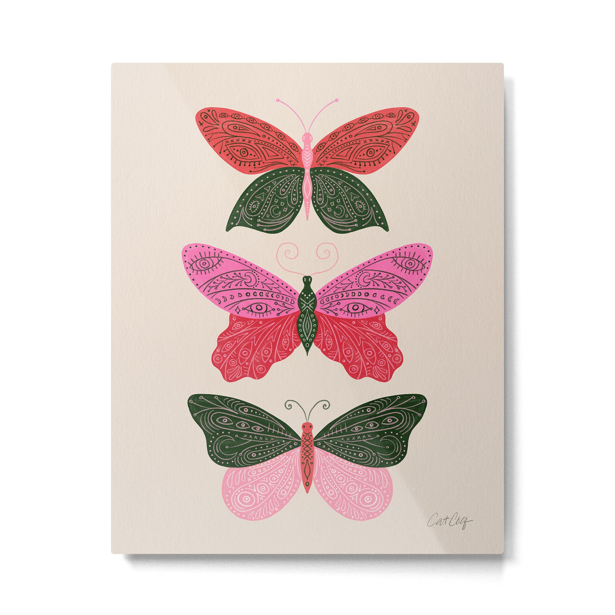 Tattooed Butterflies - Pink & Green Metal Print Gallery Image 6