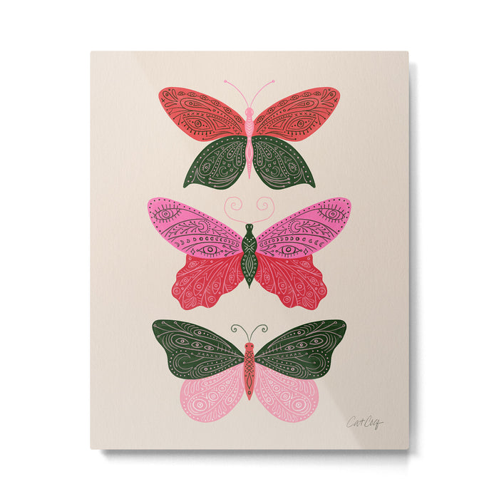 Tattooed Butterflies - Pink & Green Metal Print Gallery Image 1