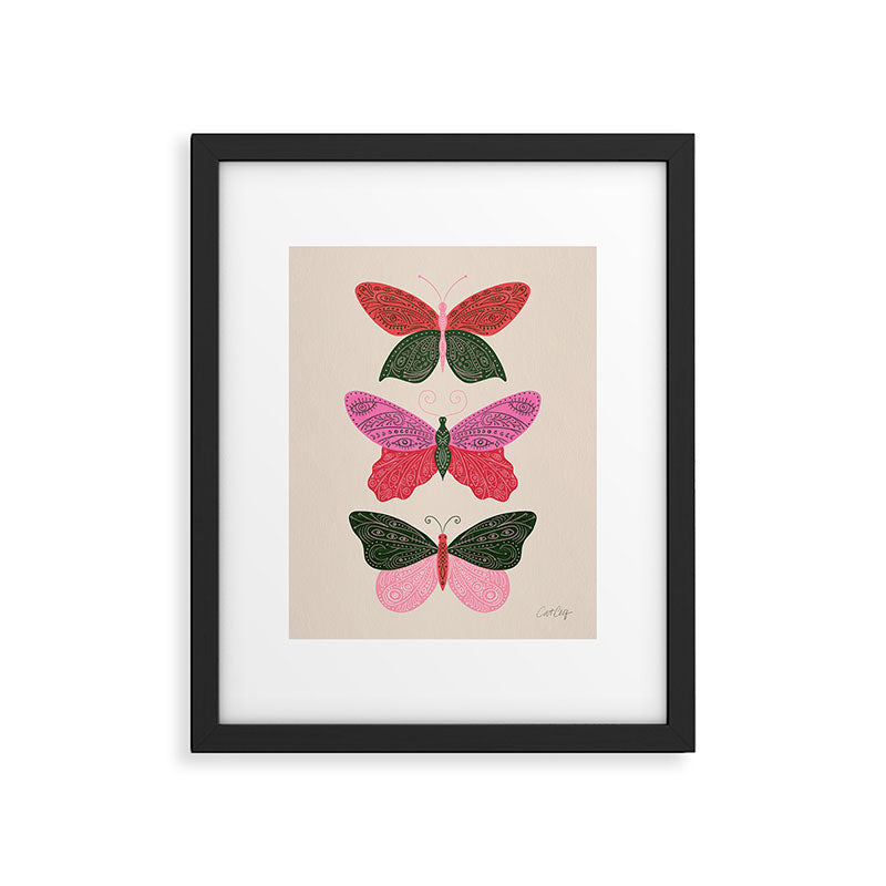 Tattooed Butterflies - Pink & Green Framed Art Print Gallery Image 6
