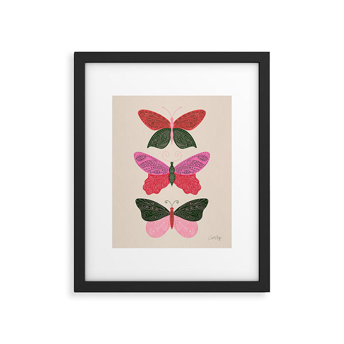 Tattooed Butterflies - Pink & Green Framed Art Print Gallery Image 1