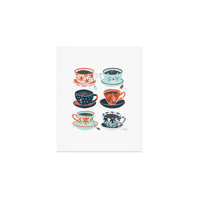 Tea Time - Coral & Teal Art Print Gallery Image 1