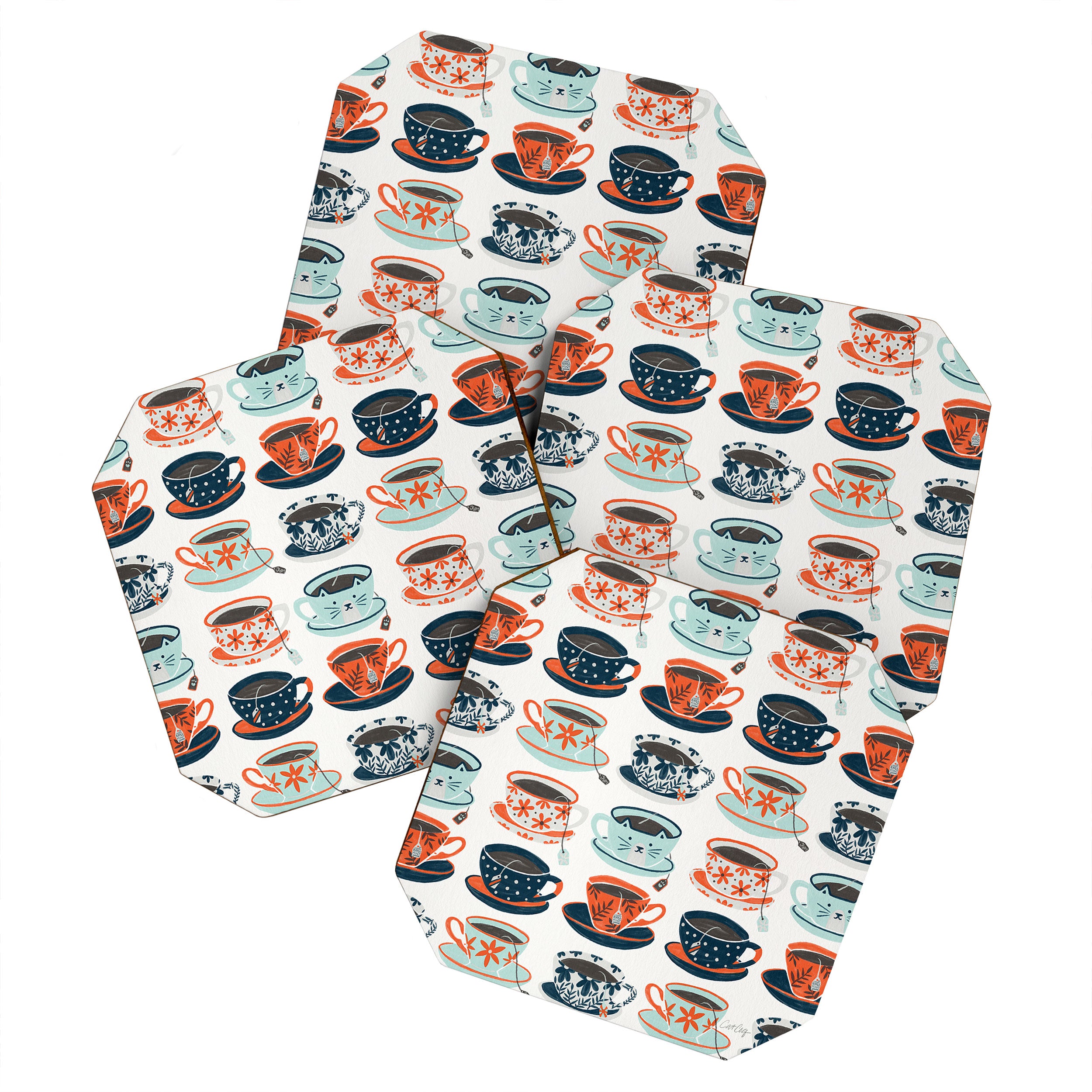Tea Time - Coral & Teal Coaster Gallery Image 1