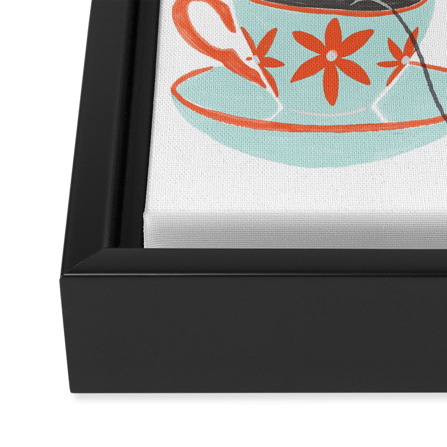 Tea Time - Coral & Teal Framed Canvas Print Gallery Image 3