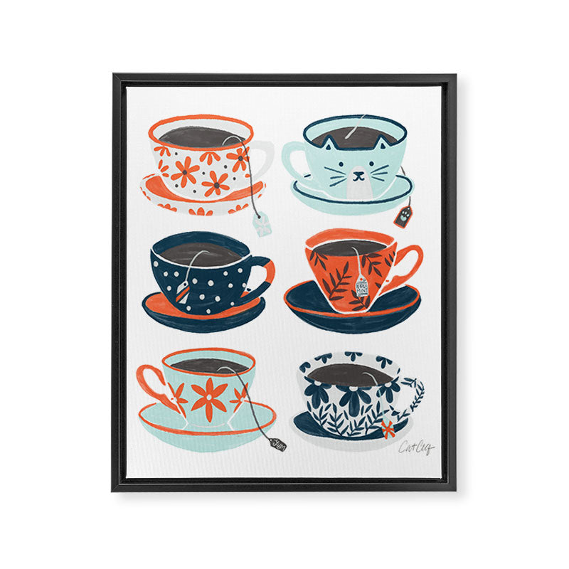 Tea Time - Coral & Teal Framed Canvas Print Gallery Image 8