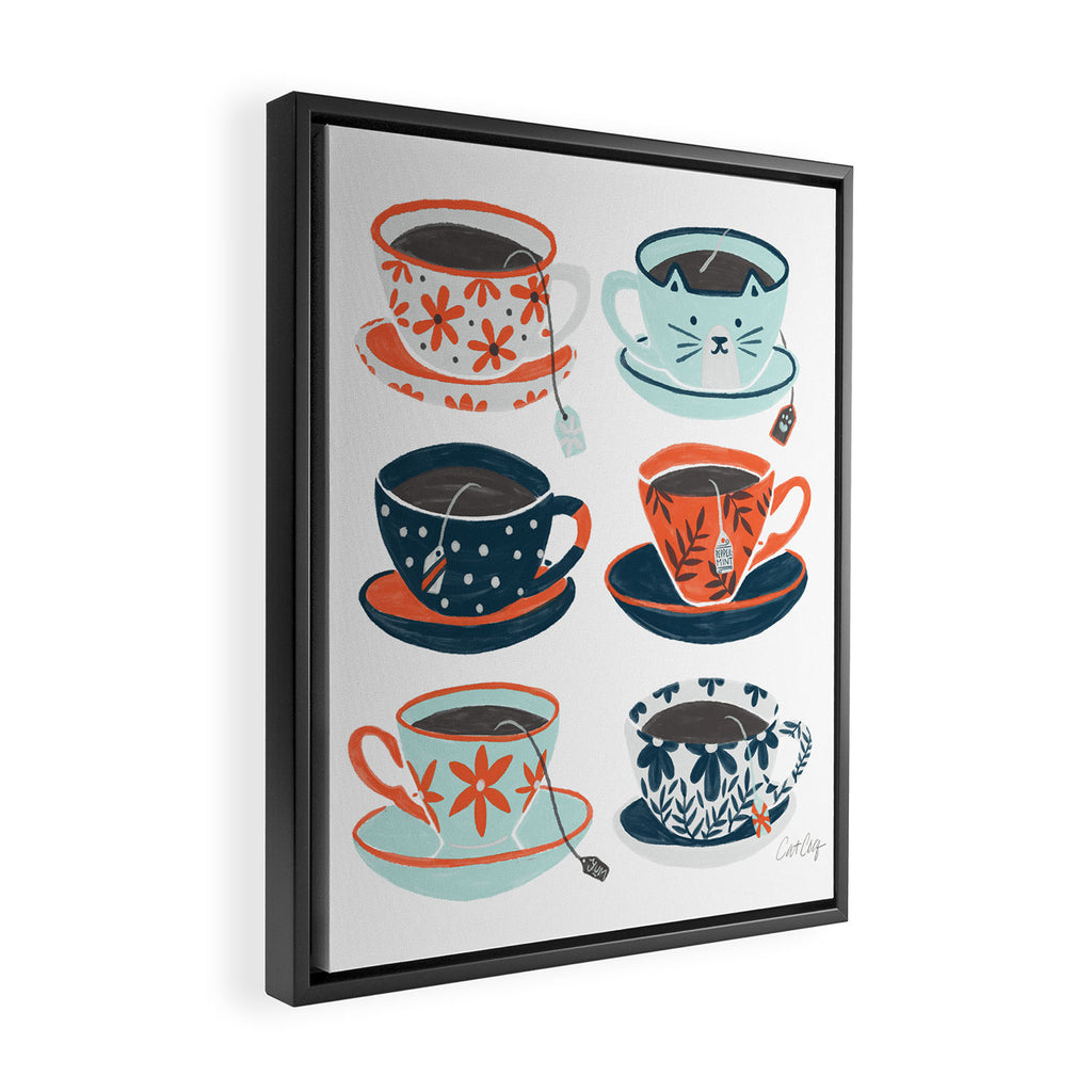 Tea Time - Coral & Teal Framed Canvas Print Gallery Image 2