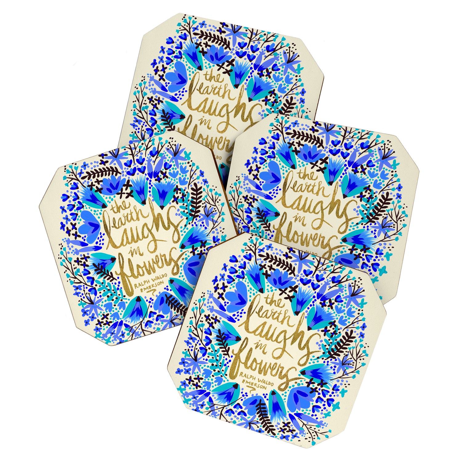 The Earth Laughs in Flowers - Gold & Blue Coaster Gallery Image 1