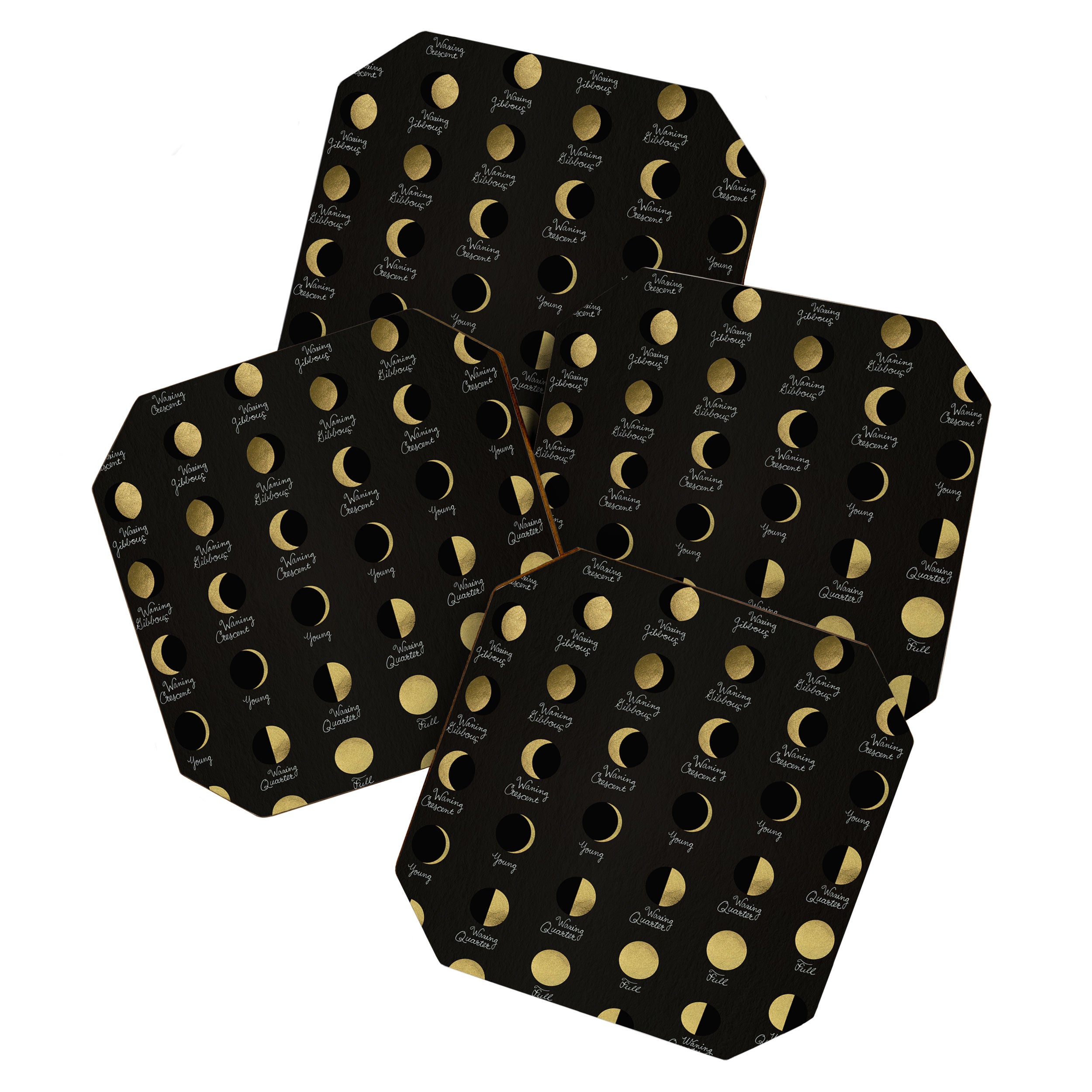 The Lunar Cycle â¢ Phases of the Moon - Black & Gold Palette Coaster Gallery Image 1