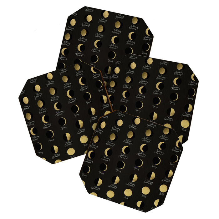The Lunar Cycle â¢ Phases of the Moon - Black & Gold Palette Coaster Gallery Image 1